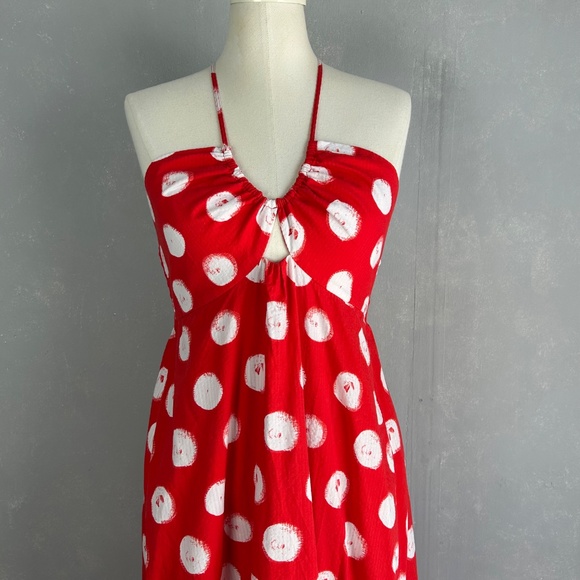 Plenty by Tracy Reese size M midi dress hi low ruffle red polka dot halter - Picture 3 of 12